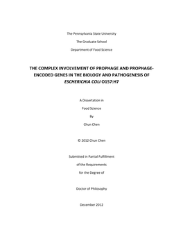 Encoded Genes in the Biology and Pathogenesis of Escherichia Coli O157:H7