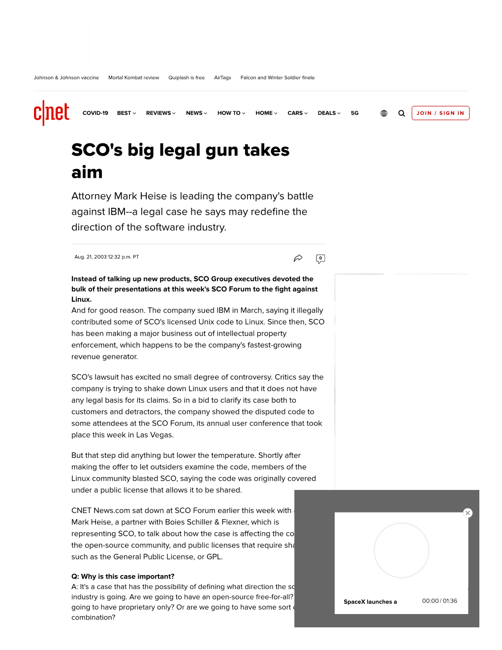 SCO's Big Legal Gun Takes Aim Attorney Mark Heise Is Leading the Company's Battle Against IBM--A Legal Case He Says May Redeﬁne the Direction of the Software Industry