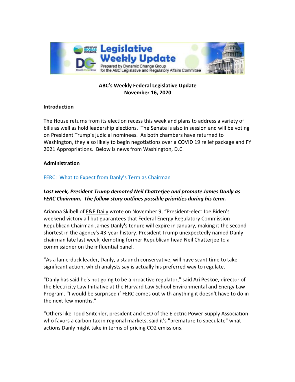 ABC's Weekly Federal Legislative Update November 16, 2020