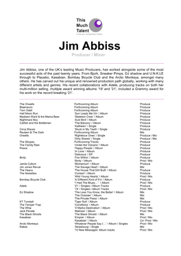 Jim Abbiss Producer / Mixer