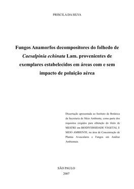 Fungos Anamorfos Decompositores Do Folhedo De Caesalpinia Echinata Lam