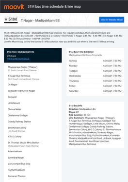 51M Bus Time Schedule & Line Route