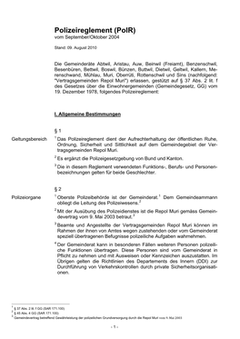 Polizeireglement (Polr) Vom September/Oktober 2004