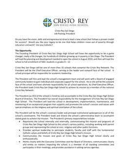 Cristo Rey San Diego Job Posting: President
