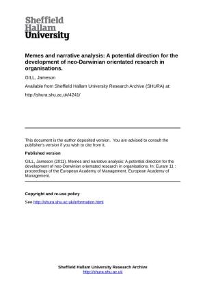 Memes and Narrative Analysis: a Potential Direction for the Development of Neo-Darwinian Orientated Research in Organisations
