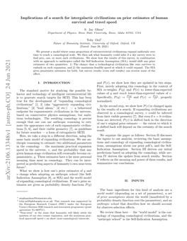 Arxiv:2106.13348V1 [Astro-Ph.CO] 24 Jun 2021 of Expanding Cosmological Civilizations