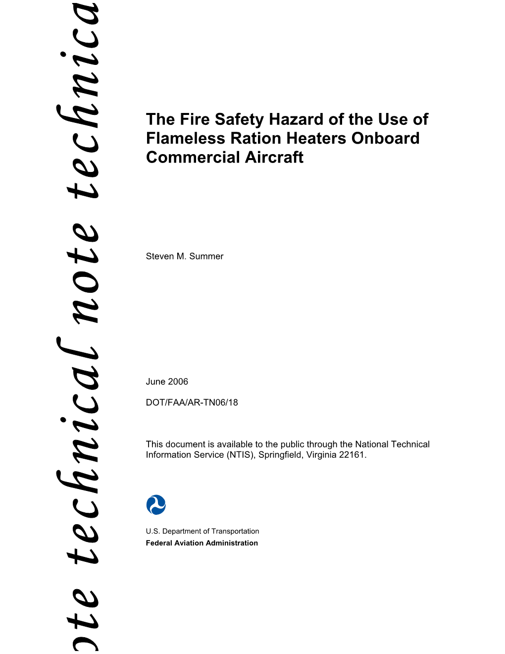 The Fire Safety Hazard of the Use of Flameless Ration Heaters Onboard Commercial Aircraft