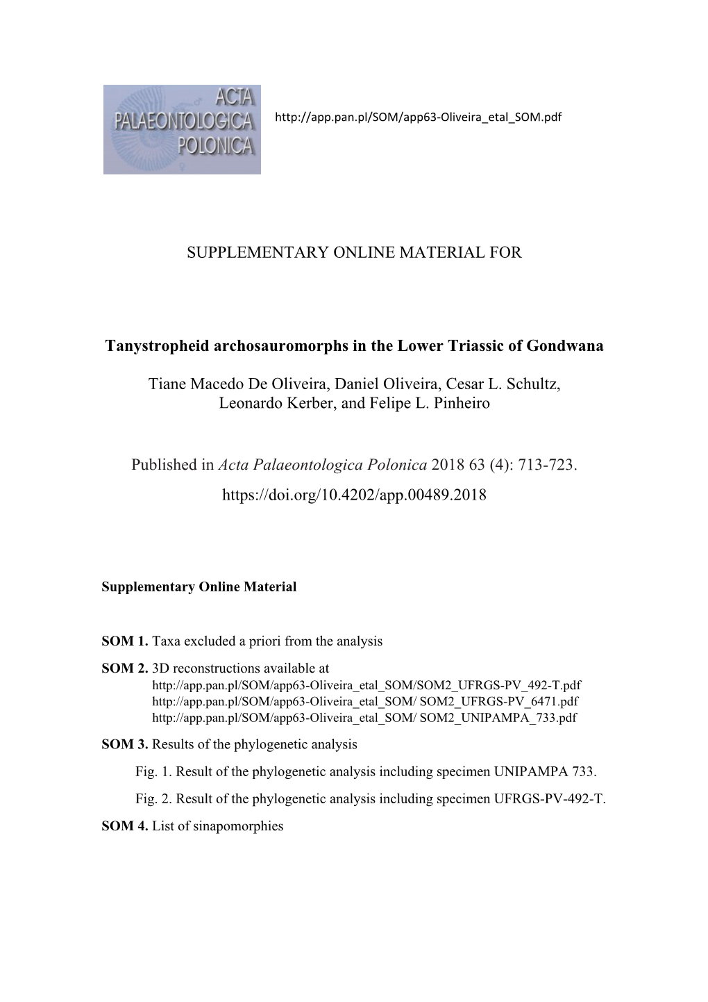 SUPPLEMENTARY ONLINE MATERIAL for Tanystropheid