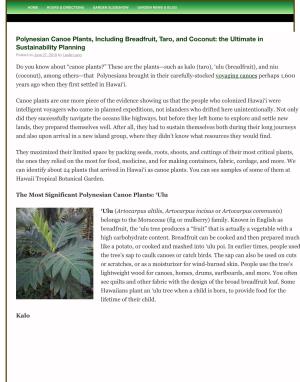 Polynesian Canoe Plants, Including Breadfruit, Taro, and Coconut: the Ultimate in Sustainability Planning Posted on June 27, 2019 by Leslie Lang