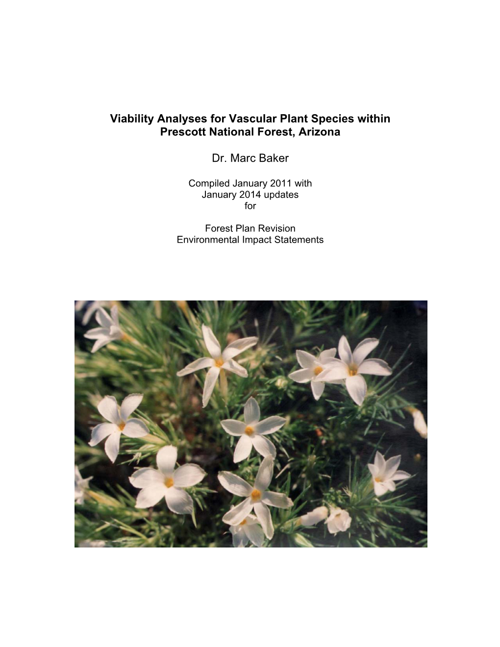 Viability Analyses for Vascular Plant Species Within Prescott National Forest, Arizona