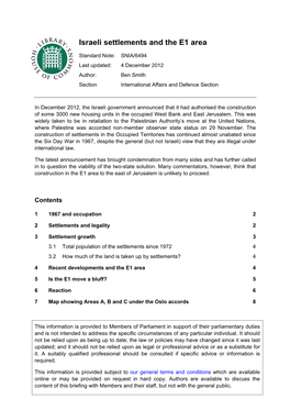 Israeli Settlements and the E1 Area