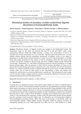 Dissolution Kinetics of Secondary Covellite Resulted from Digenite Dissolution in Ferric/Acid/Chloride Media