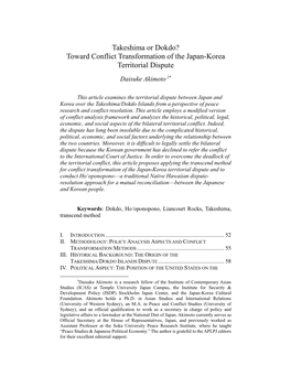 Toward Conflict Transformation of the Japan-Korea Territorial Dispute