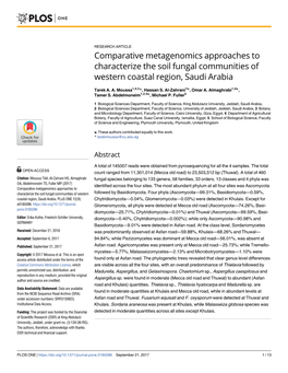 Comparative Metagenomics Approaches to Characterize the Soil Fungal Communities of Western Coastal Region, Saudi Arabia