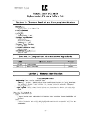 Material Safety Data Sheet Diphenylamine, 1% W/V in Sulfuric Acid Section 1