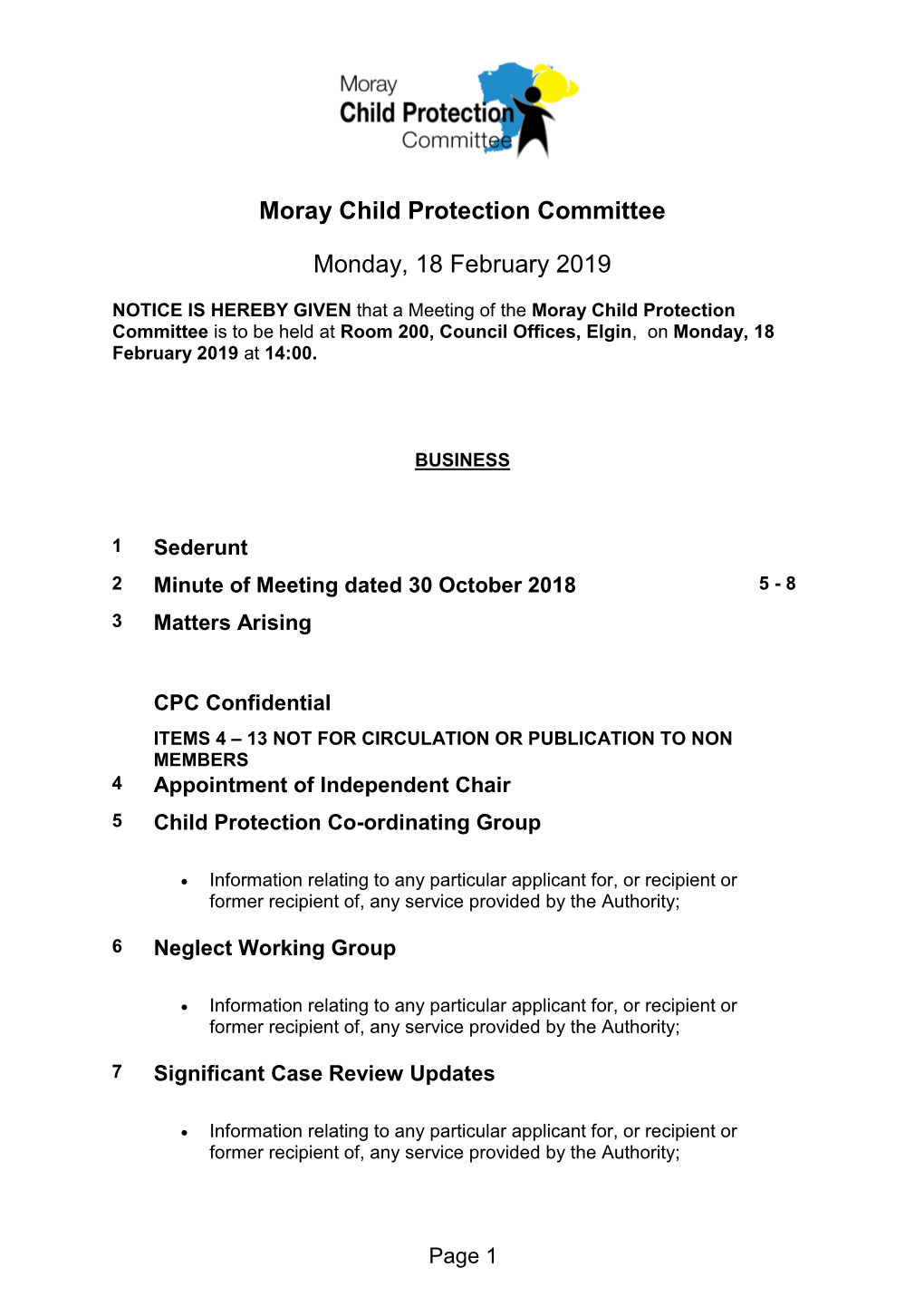 Moray Child Protection Committee Monday, 18 February 2019