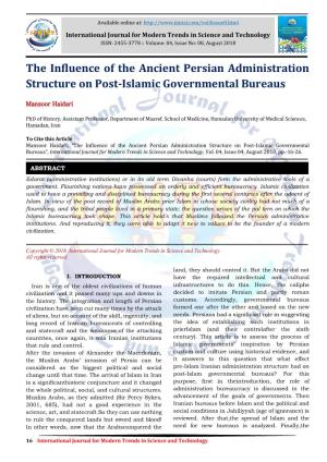 The Influence of the Ancient Persian Administration Structure on Post-Islamic Governmental Bureaus