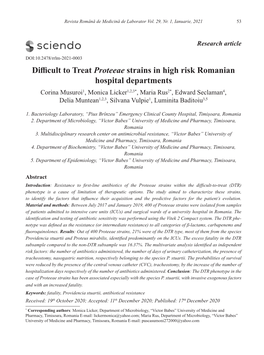 Difficult to Treat Proteeae Strains in High Risk Romanian Hospital Departments