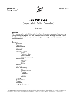Fin Whales! (Especially in British Columbia)