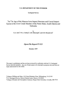 Ar Age of the Manson Iowa Impact Structure and Coeval Impact Ejecta in the Crow Creek Member of the Pierre Shale, South Dakota and Nebraska