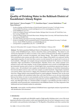 Quality of Drinking Water in the Balkhash District of Kazakhstan's Almaty Region