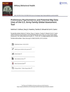 Preliminary Psychometrics and Potential Big Data Uses of the U.S. Army Family Global Assessment Tool