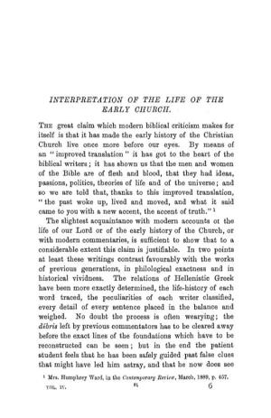 Interpretation of the Life of the Early Church