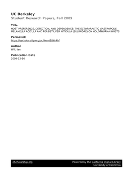 Host Preference, Detection, and Dependence: Ectoparasitic Gastropods Melanella Acicula and Peasistilifer Nitidula (Eulimidae)