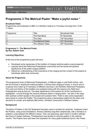 Musical Traditions KS4 Music - Television Teacher's Notes