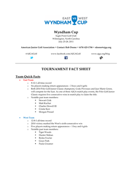 Wyndham Cup TOURNAMENT FACT SHEET