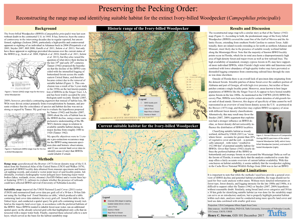 Reconstructing the Range Map and Identifying Suitable Habitat for the Extinct Ivory-Billed Woodpecker (Campephilus Principalis)