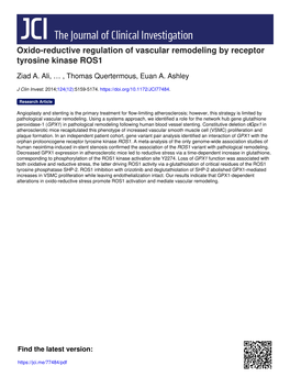 Oxido-Reductive Regulation of Vascular Remodeling by Receptor Tyrosine Kinase ROS1