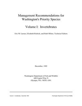 Management Recommendations for Washington's Priority Species