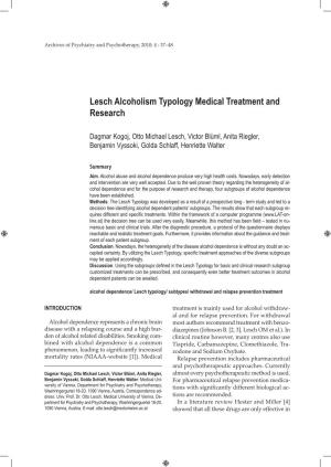 Lesch Alcoholism Typology Medical Treatment and Research