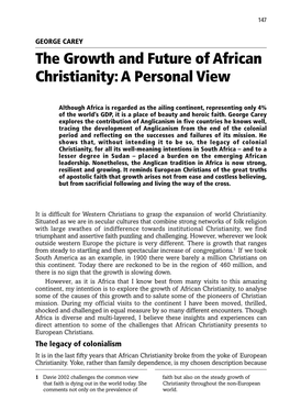 George Carey, "The Growth and Future of African Christianity: a Personal View,"