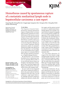 Hemothorax Caused by Spontaneous Rupture of a Metastatic Mediastinal Lymph Node in Hepatocellular Carcinoma: a Case Report