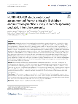Nutritional Assessment of French Critically Ill Children and Nutrition