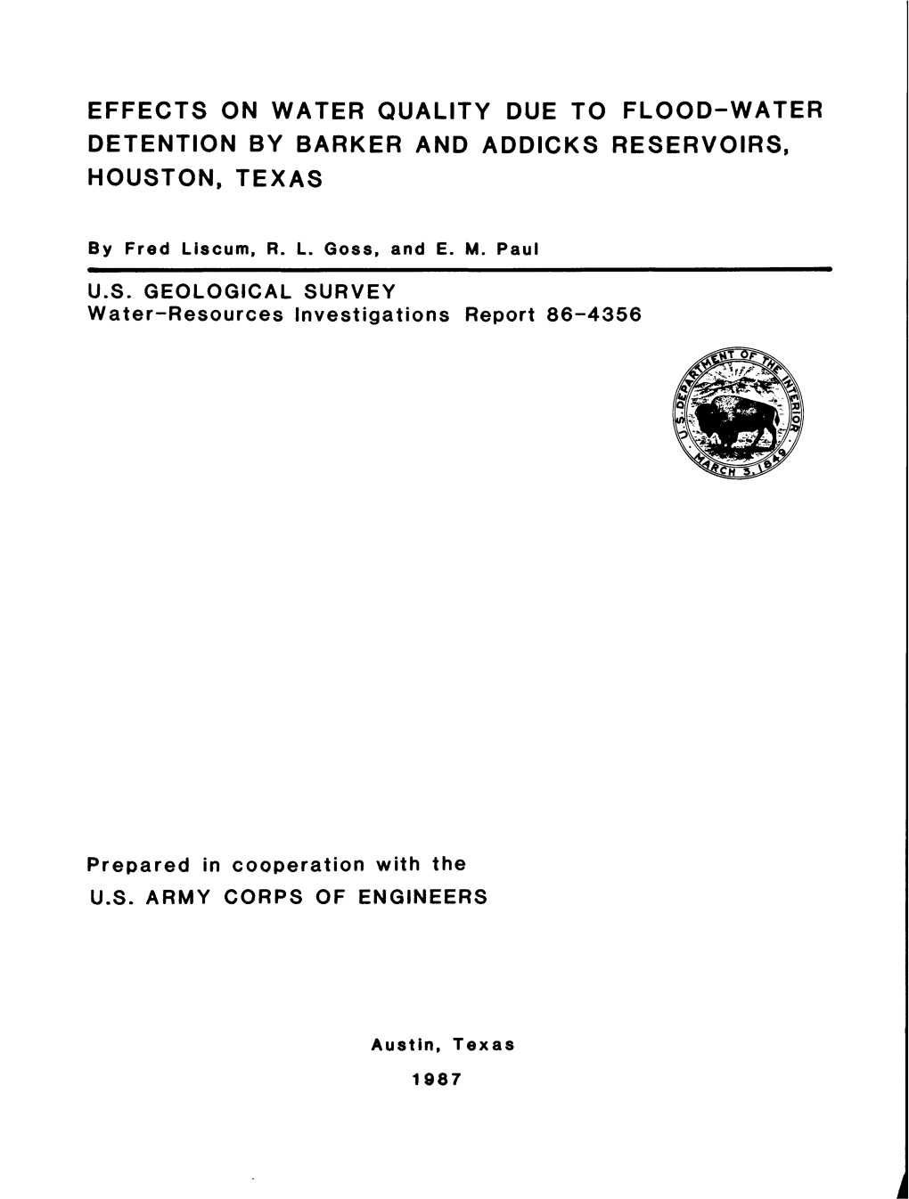 Effects on Water Quality Due to Flood-Water Detention by Barker and Addicks Reservoirs, Houston, Texas