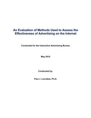 An Evaluation of Methods Used to Assess the Effectiveness of Advertising on the Internet
