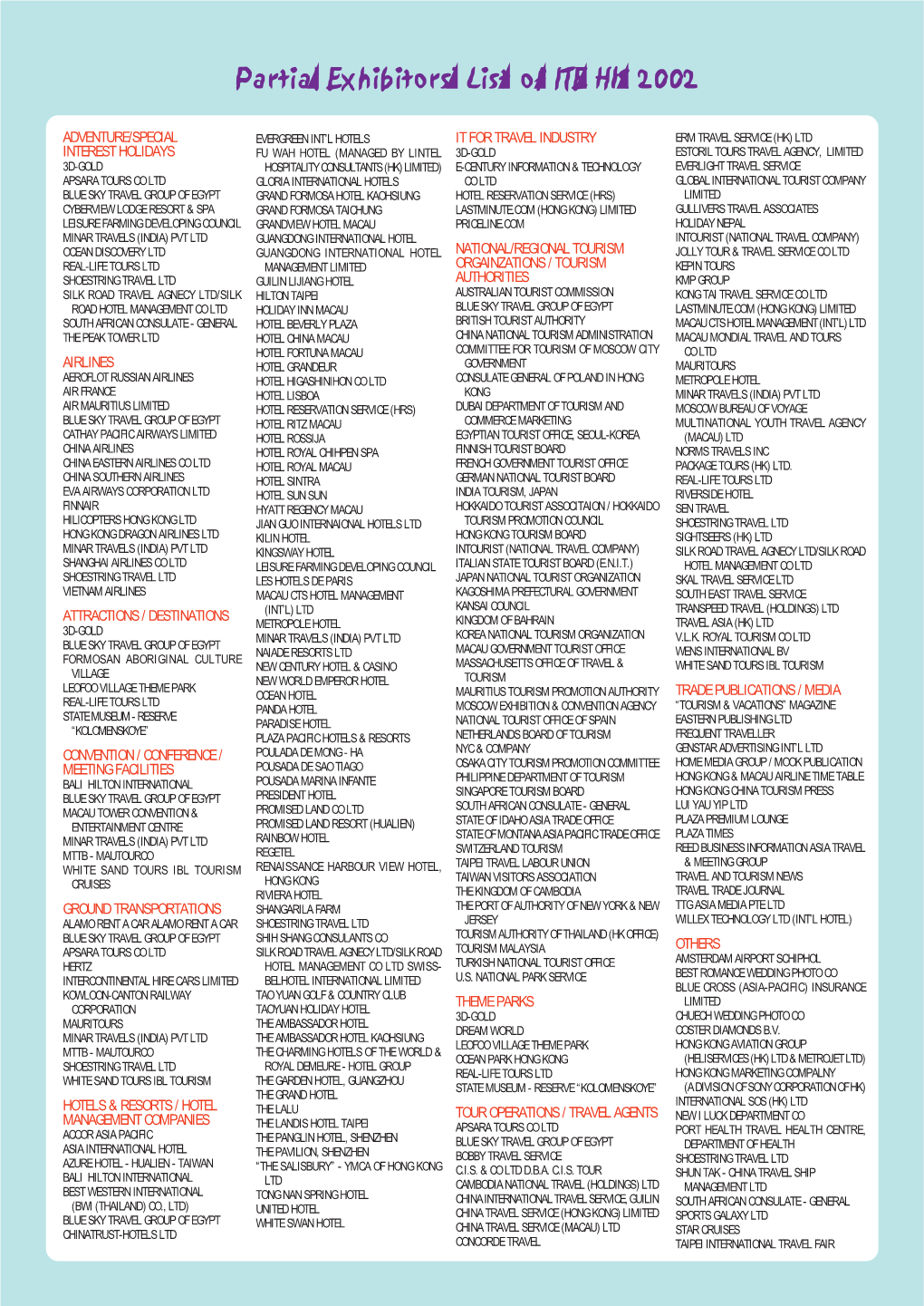 Partial Exhibitors' List of ITE HK 2002 ITE HK Inform Open Ch Prom