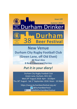 Put It in Your Diary! Hello and Welcome to Issue 129 of Durham Drinker