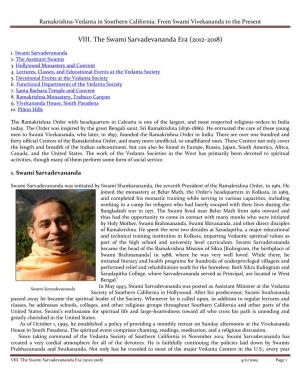 VIII. the Swami Sarvadevananda Era (2012-2018)