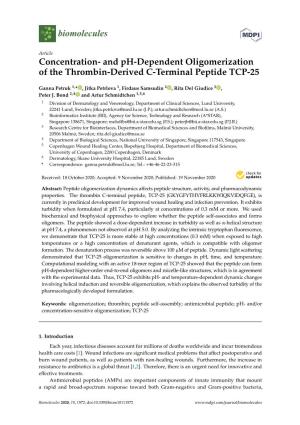 And Ph-Dependent Oligomerization of the Thrombin-Derived C-Terminal Peptide TCP-25