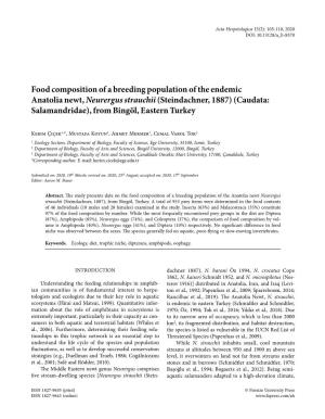 Food Composition of a Breeding Population of the Endemic Anatolia Newt, Neurergus Strauchii (Steindachner, 1887) (Caudata: Salamandridae), from Bingöl, Eastern Turkey