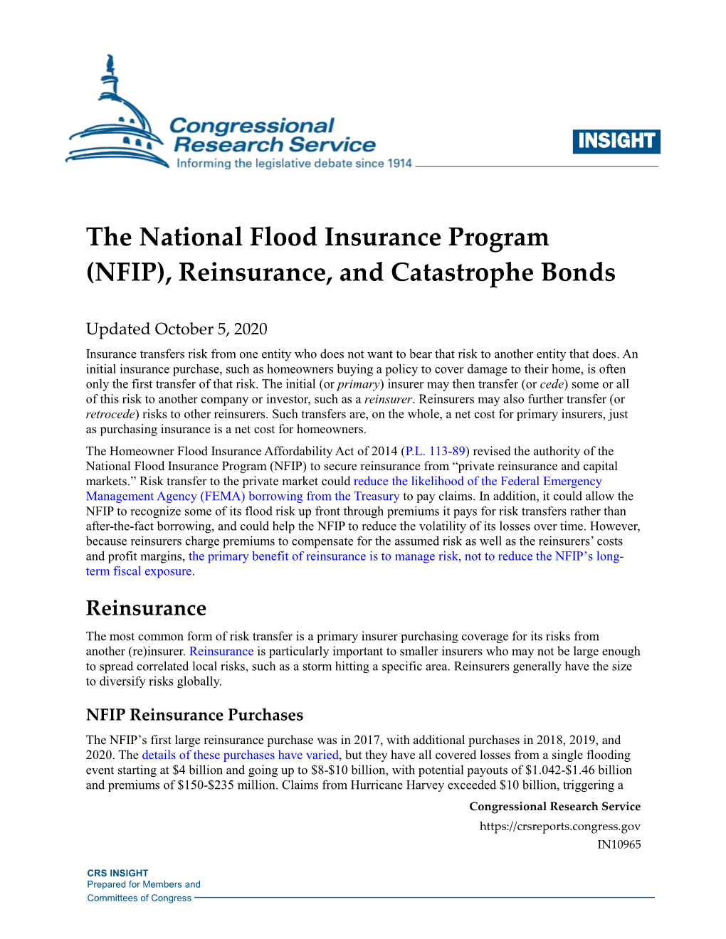 (NFIP), Reinsurance, and Catastrophe Bonds