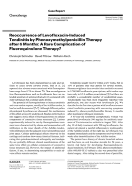 Reoccurrence of Levofloxacin-Induced Tendinitis by Phenoxymethylpenicillin Therapy After 6 Months: a Rare Complication of Fluoroquinolone Therapy?