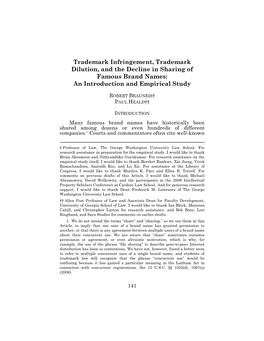 Robert Brauneis & Paul Heald, Trademark Infringement, Trademark