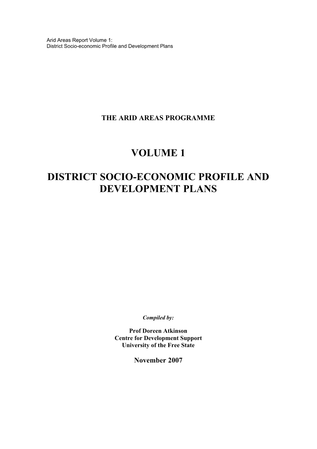 Volume 1 District Socio-Economic Profile and Development Plans