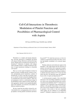 Cell-Cell Interactions in Thrombosis: Modulation of Platelet Function and Possibilities of Pharmacological Control with Aspirin