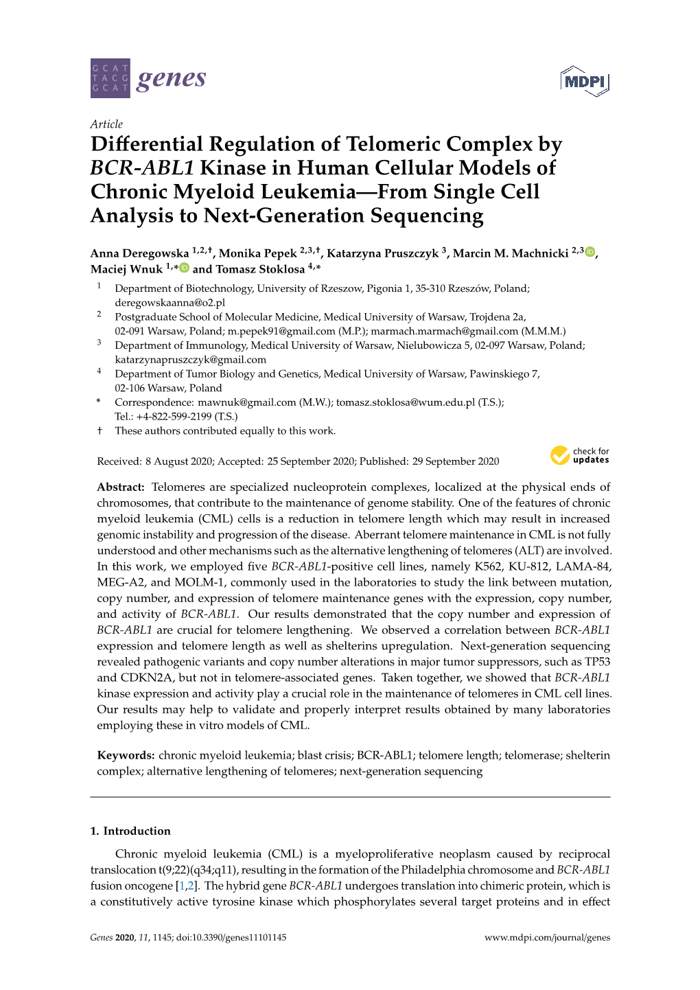 Differential Regulation of Telomeric Complex by BCR-ABL1 Kinase In